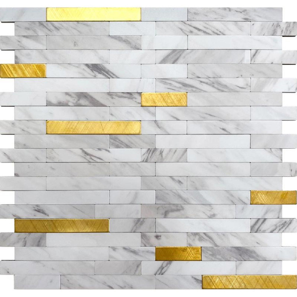 White and Gold 10 x 12 Polished PVC Peel and Stick Tile