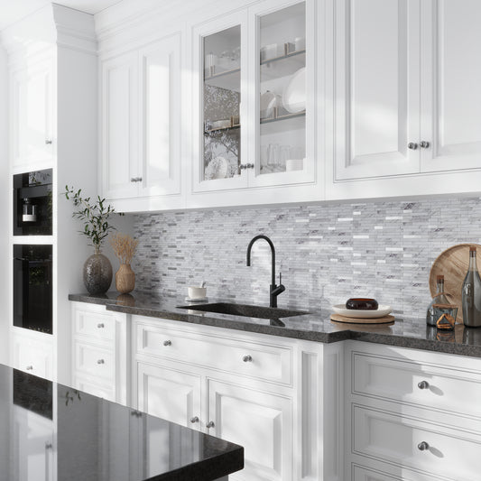 White and Silver 10 x 12 Polished PVC Peel and Stick Tile