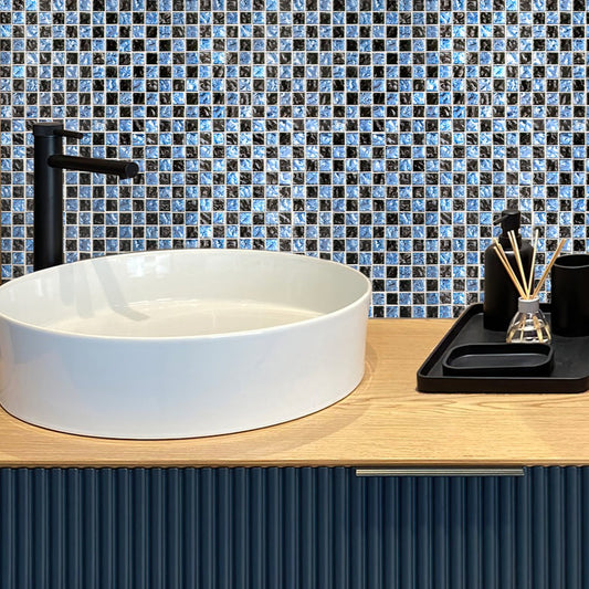 Blue and Black 12 x 12 Glossy Glass Mosaic Tile - Sample