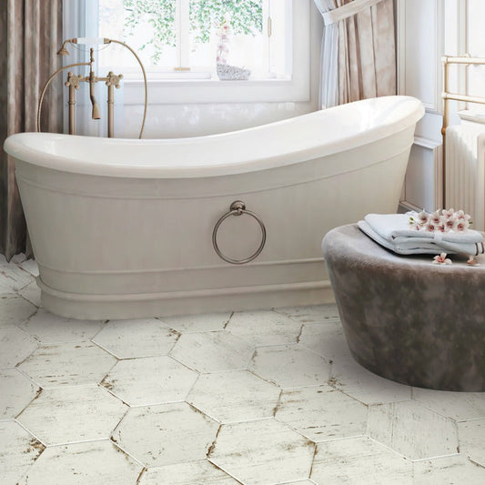 Ivory White 14 x 14 Matte Porcelain Hexagon Tile - Sample