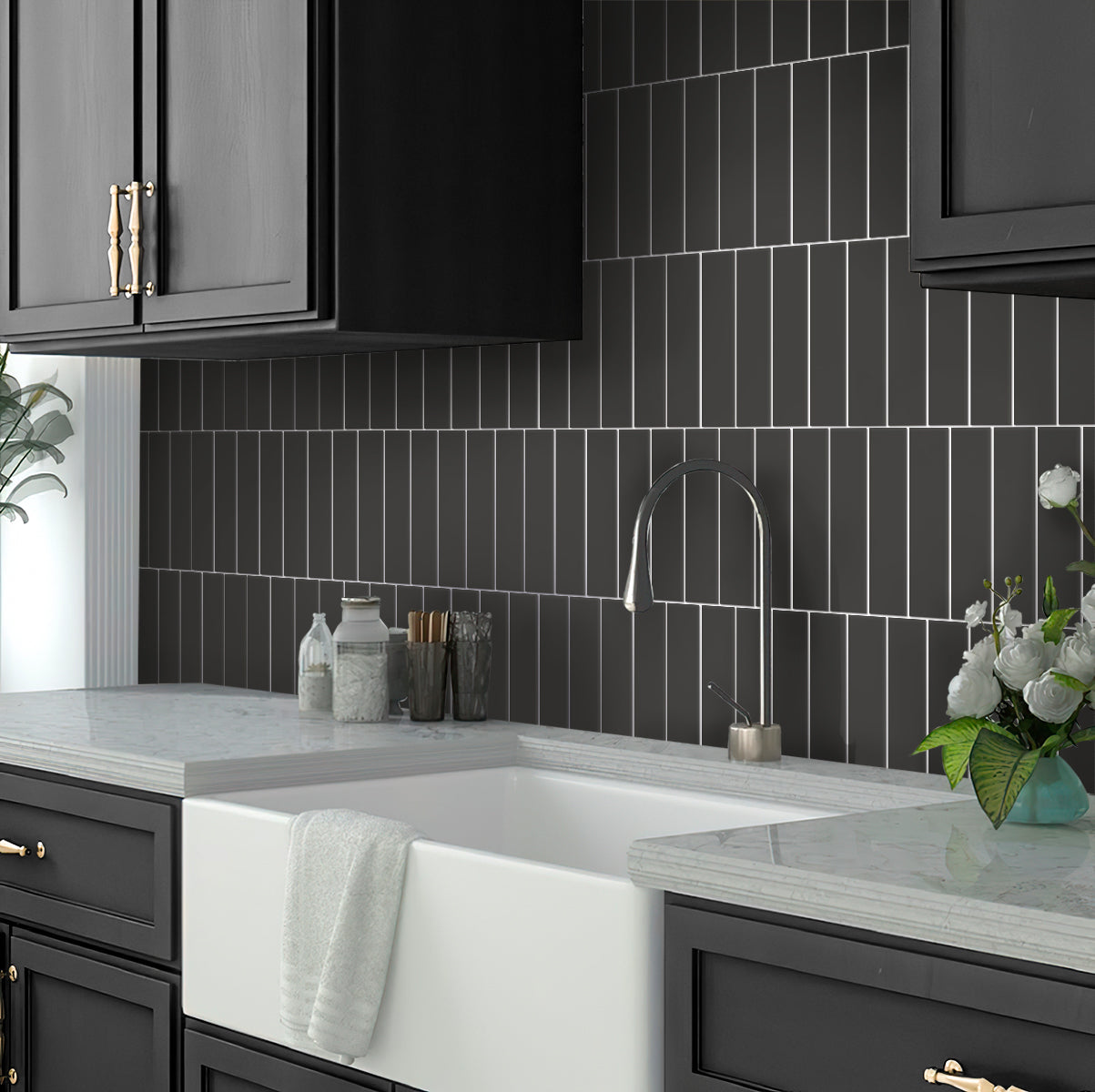 Black 2 x 8 Matte Ceramic Subway Tile