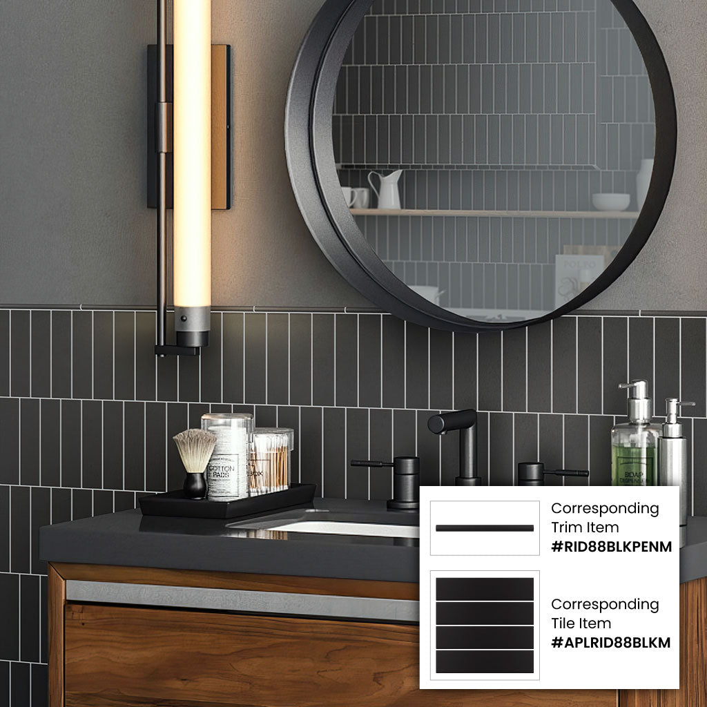 Black 2 x 8 Matte Ceramic Subway Tile