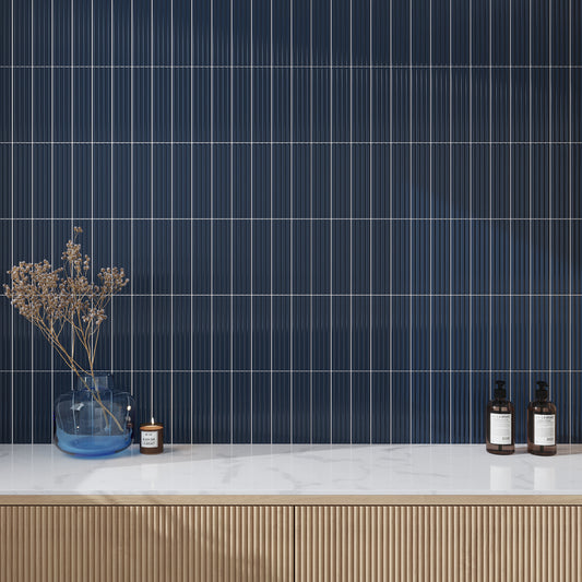 Blue 2 x 8 Glossy Ceramic Subway Deco Tile