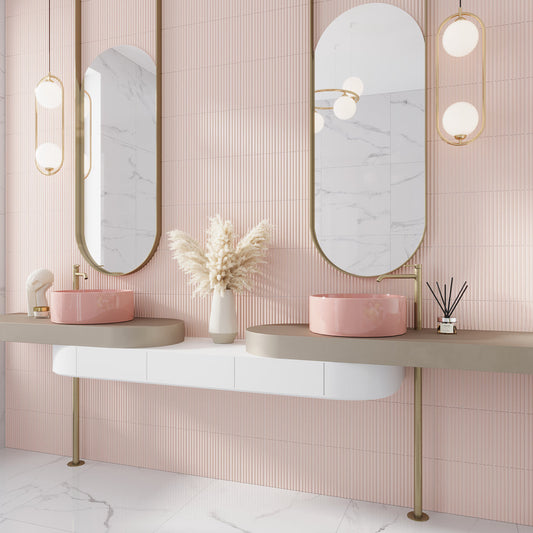 Pink  2 x 8 Matte Ceramic Subway Deco Tile - Sample