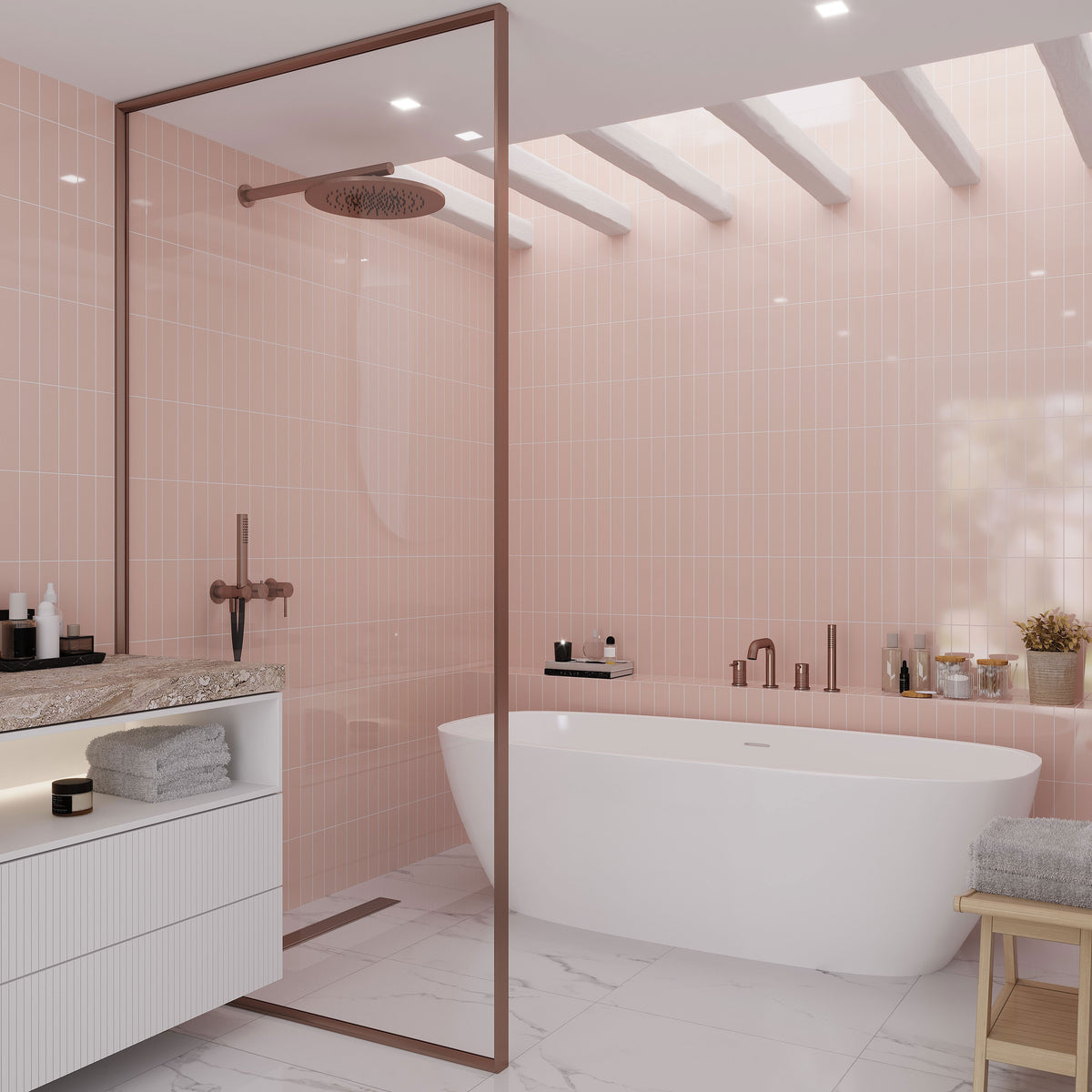 Pink  2 x 8 Glossy Ceramic Subway Tile - Sample
