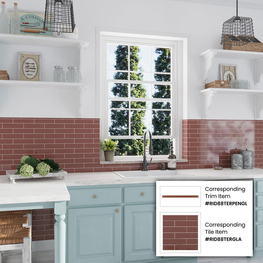 Red 0.5 x 8 Glossy Ceramic Pencil Trim - Sample