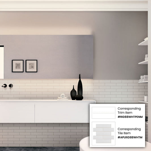 White 0.5 x 8 Matte Ceramic Pencil Trim - Sample