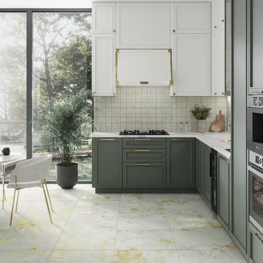 Moss Green 12 x 12 Natural Porcelain Mosaic Tile - Sample