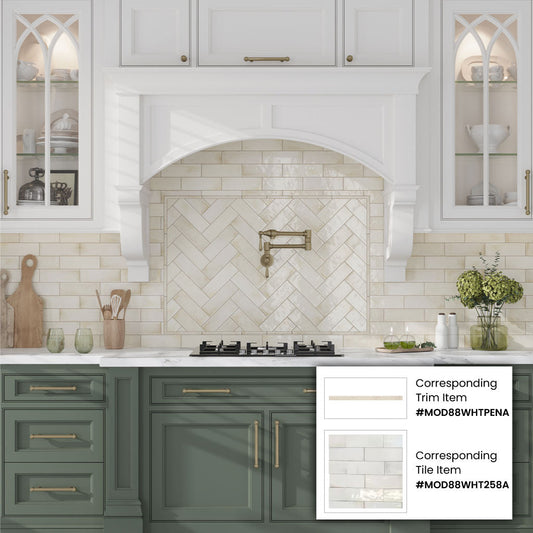 White 0.5 x 8 Glossy Ceramic Pencil Trim - Sample