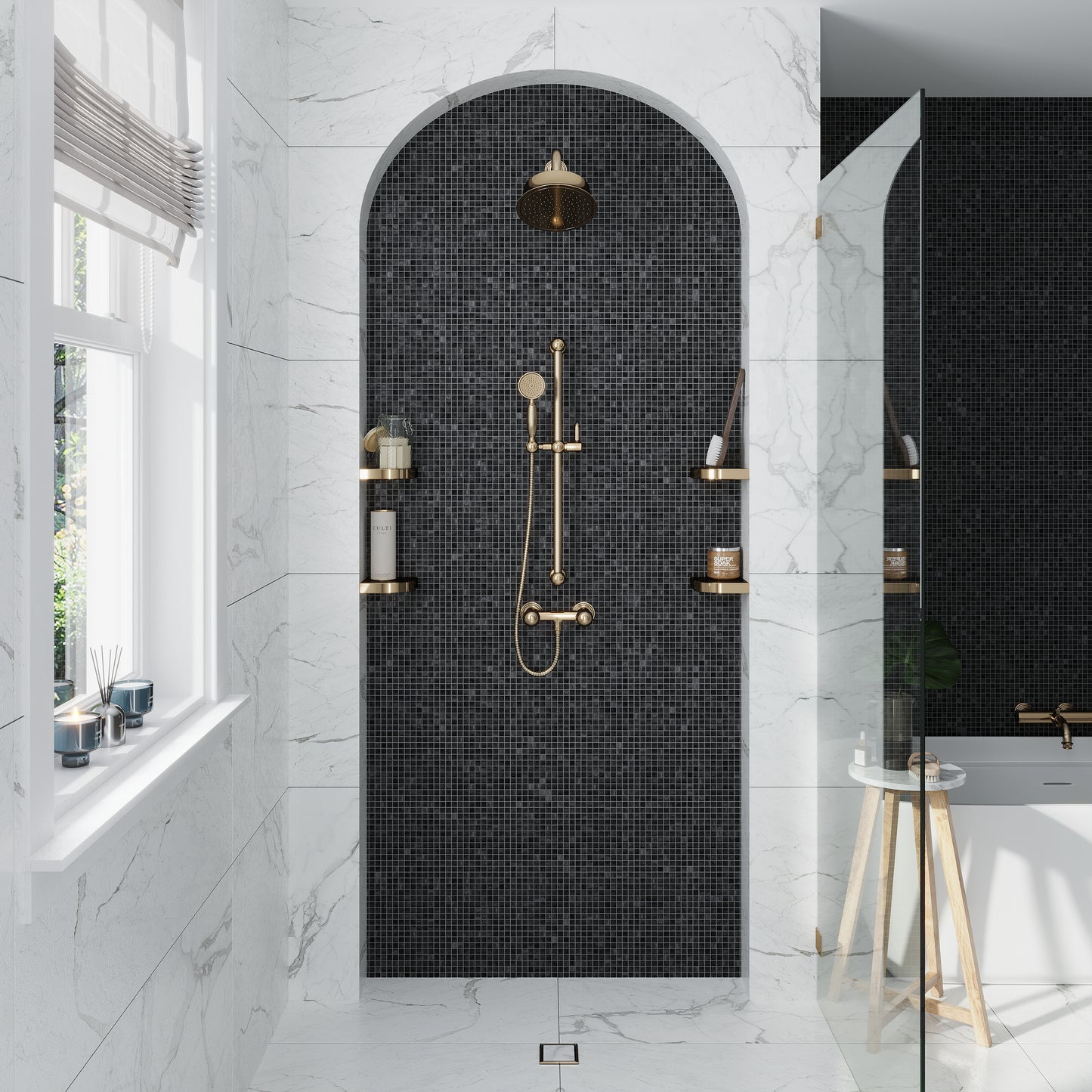 Black 12 x 12 Semi-Glossy Glass Mosaic Tile