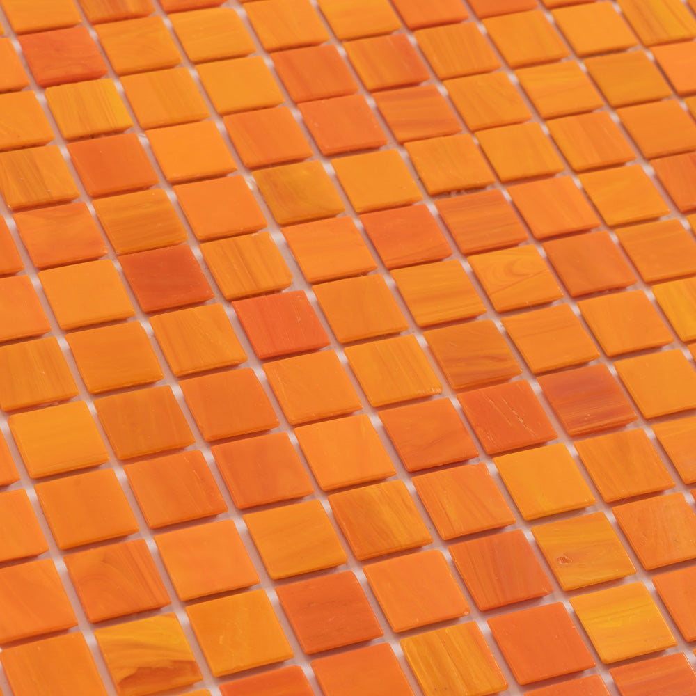 Fire Orange 12 x 12 Glossy Glass Mosaic Tile