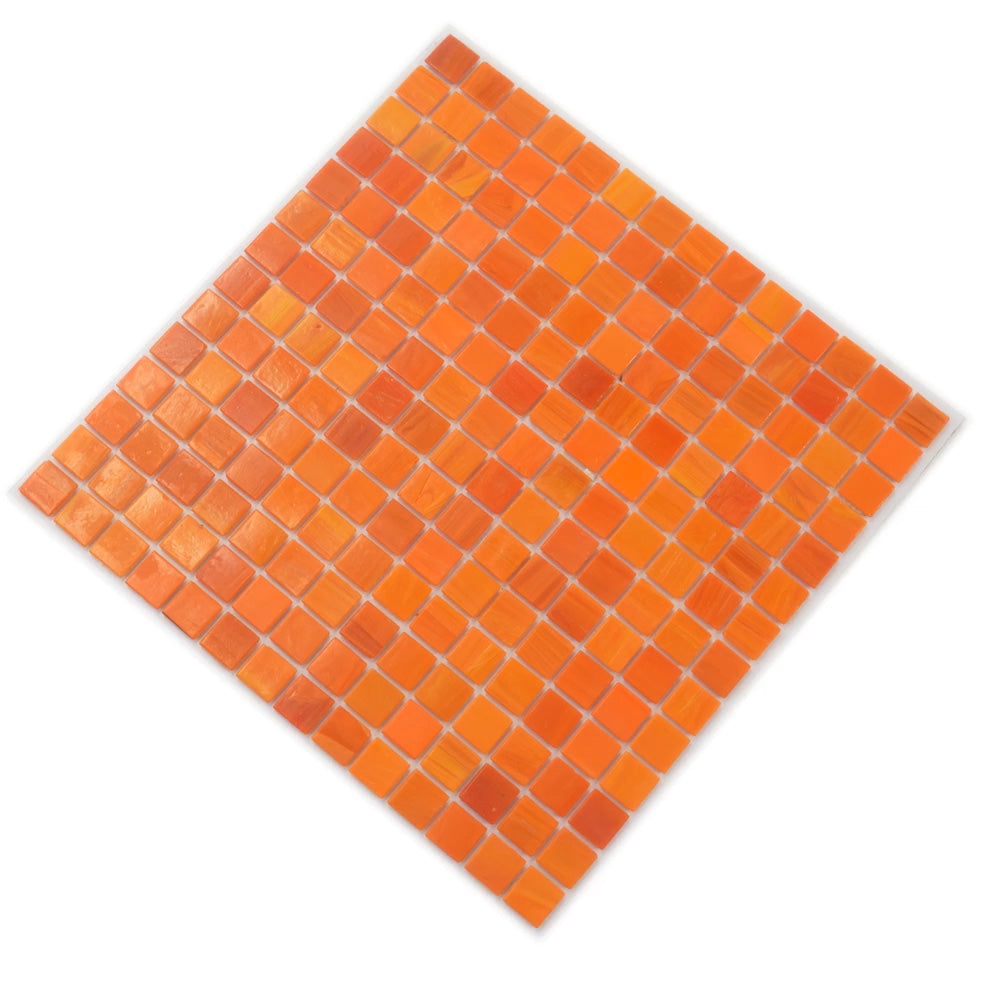 Fire Orange 12 x 12 Glossy Glass Mosaic Tile