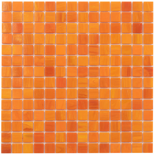 Fire Orange 12 x 12 Glossy Glass Mosaic Tile - Sample