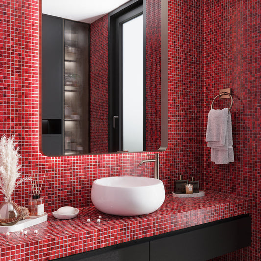 Ruby Red 12 x 12 Glossy Glass Mosaic Tile - Sample