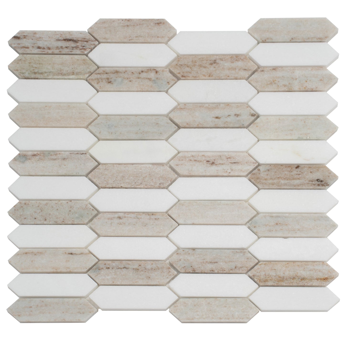 Warm Beige White 12x12 Polished Crystal Sand, Thassoss White Mosaic Tile - Sample