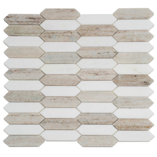 Warm Beige White 12x12 Polished Crystal Sand, Thassoss White Mosaic Tile - Sample