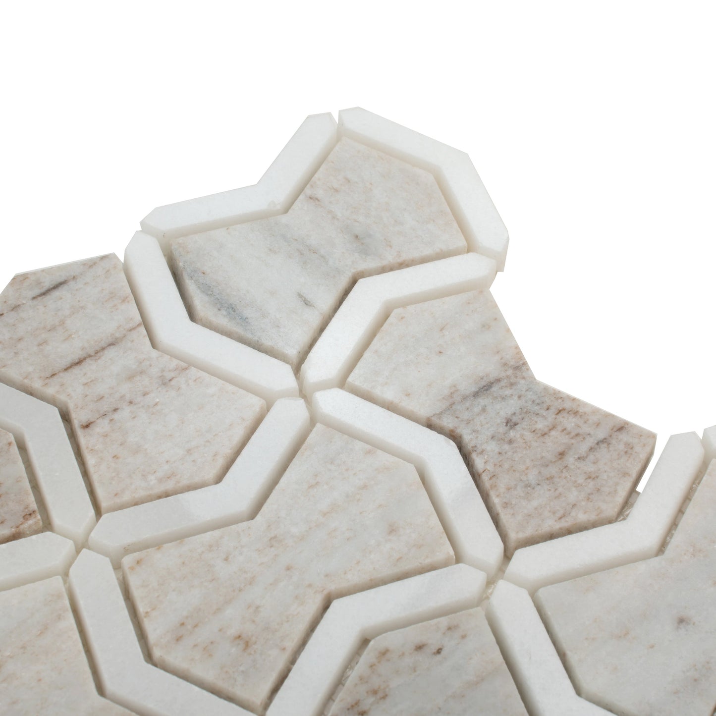 Warm Beige White 10x10 Polished Crystal Sand, Thassoss White Mosaic Tile