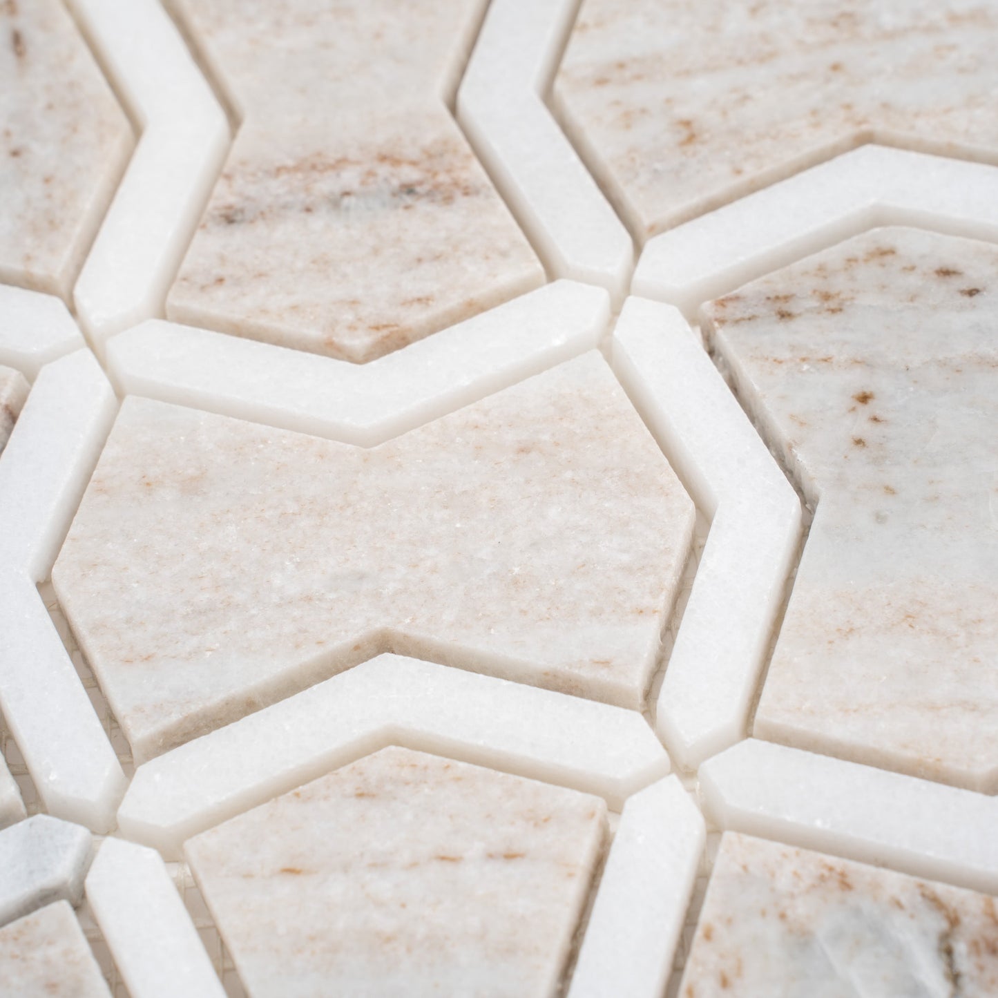 Warm Beige White 10x10 Polished Crystal Sand, Thassoss White Mosaic Tile - Sample