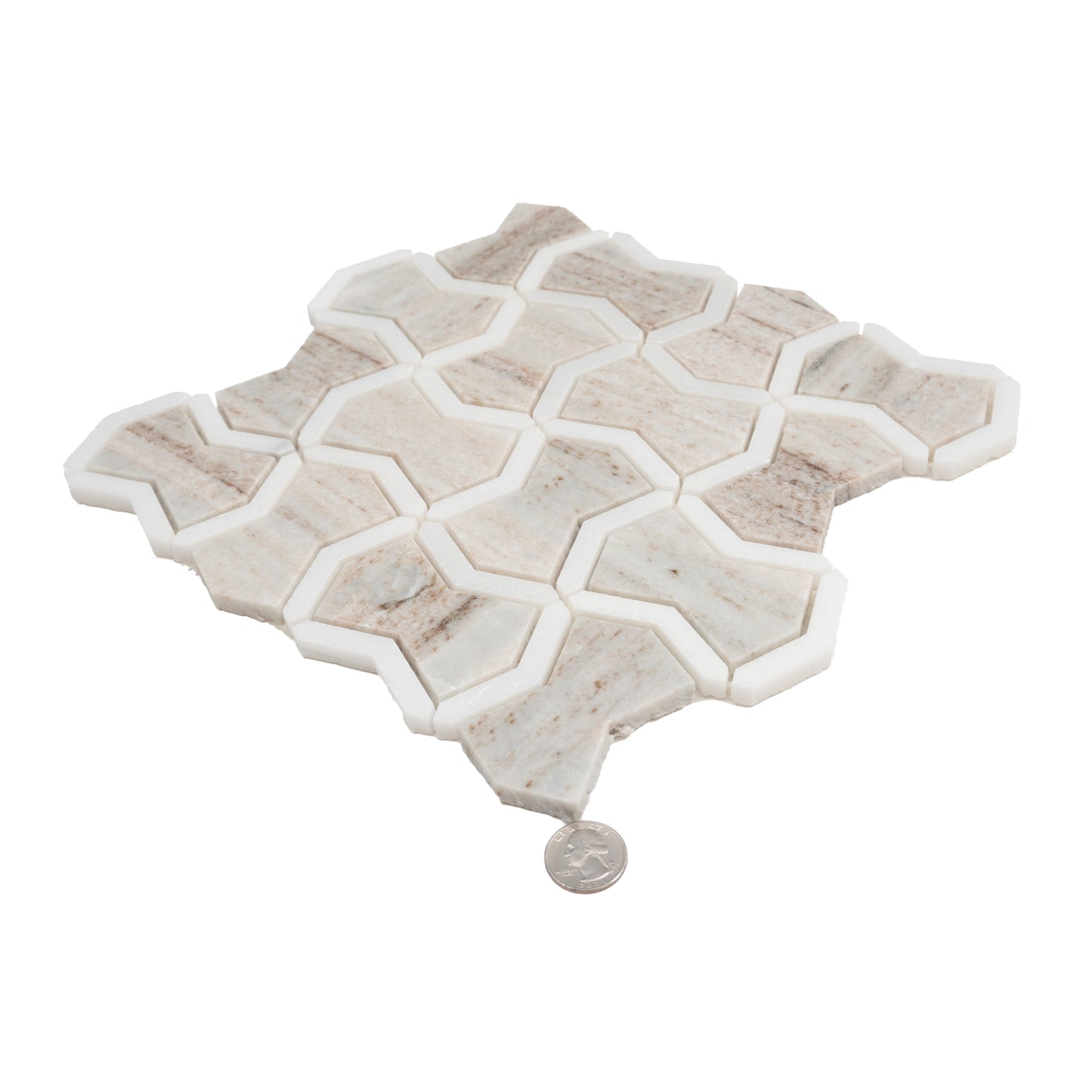 Warm Beige White 10x10 Polished Crystal Sand, Thassoss White Mosaic Tile