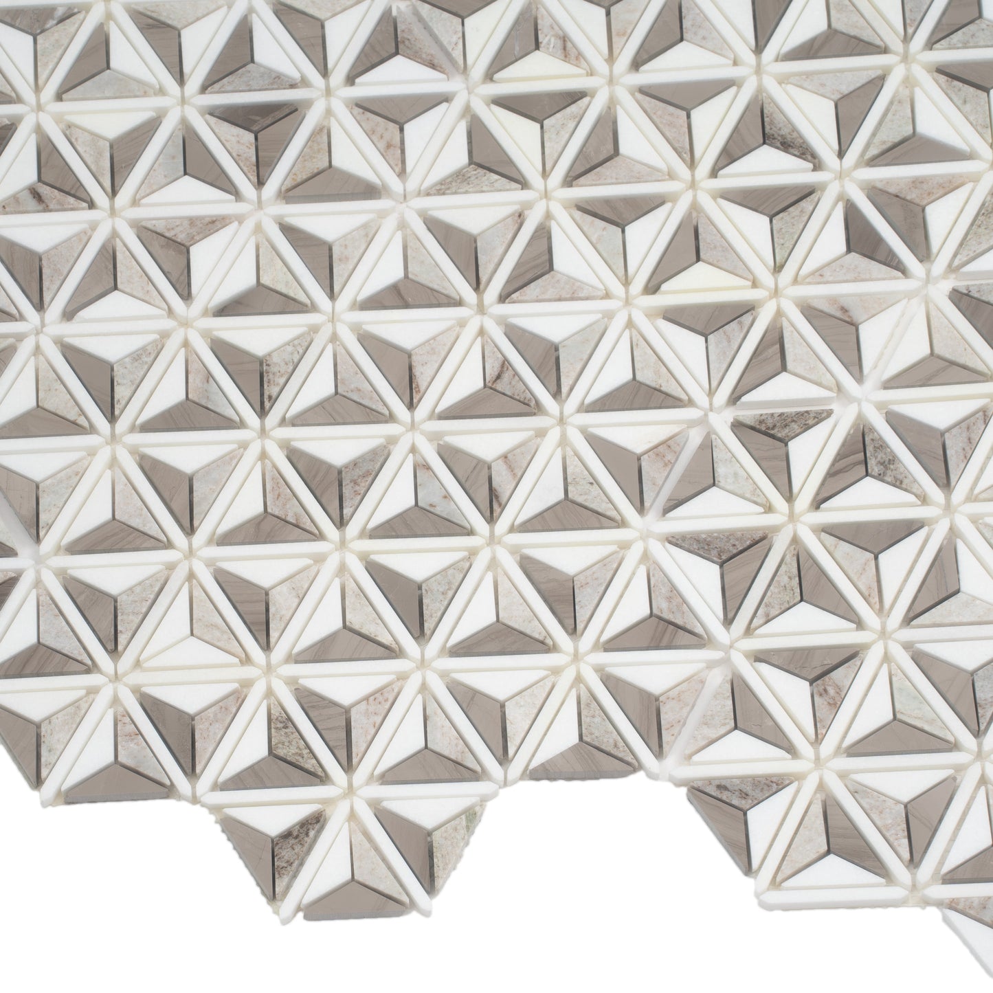 Warm Beige White 12x12 Polished Crystal Sand, Athens Gray, Thassos Mosaic Tile - Sample