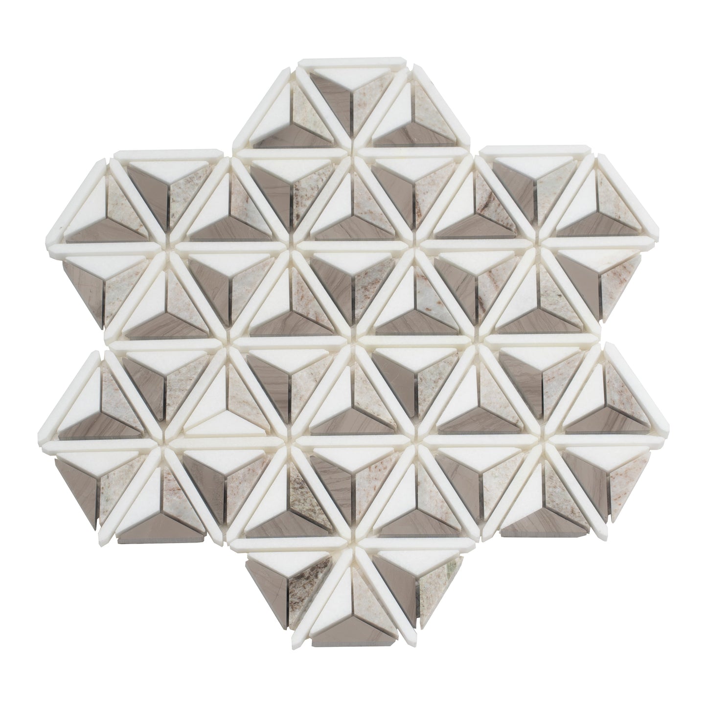 Warm Beige White 12x12 Polished Crystal Sand, Athens Gray, Thassos Mosaic Tile