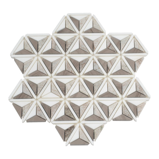 Warm Beige White 12x12 Polished Crystal Sand, Athens Gray, Thassos Mosaic Tile