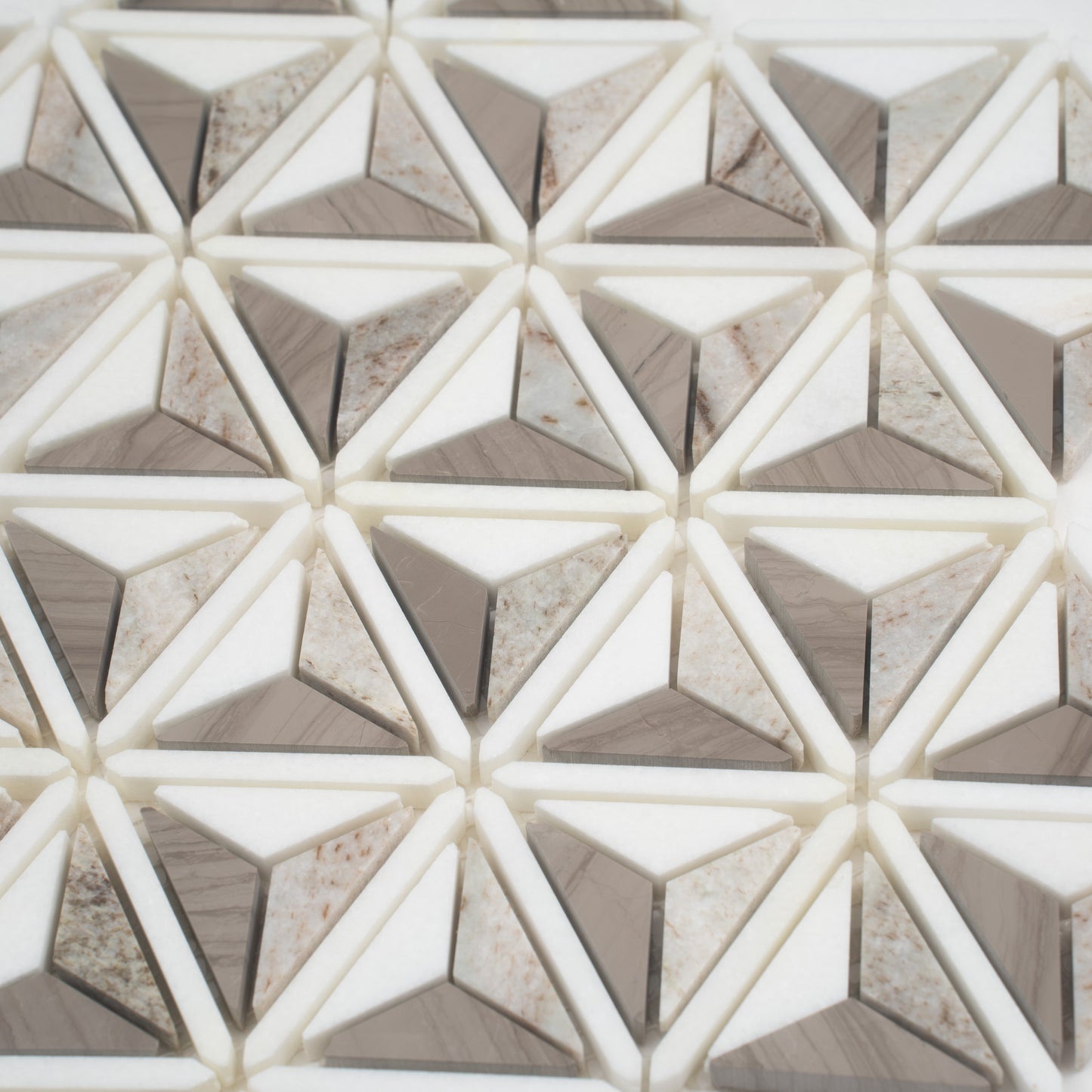 Warm Beige White 12x12 Polished Crystal Sand, Athens Gray, Thassos Mosaic Tile