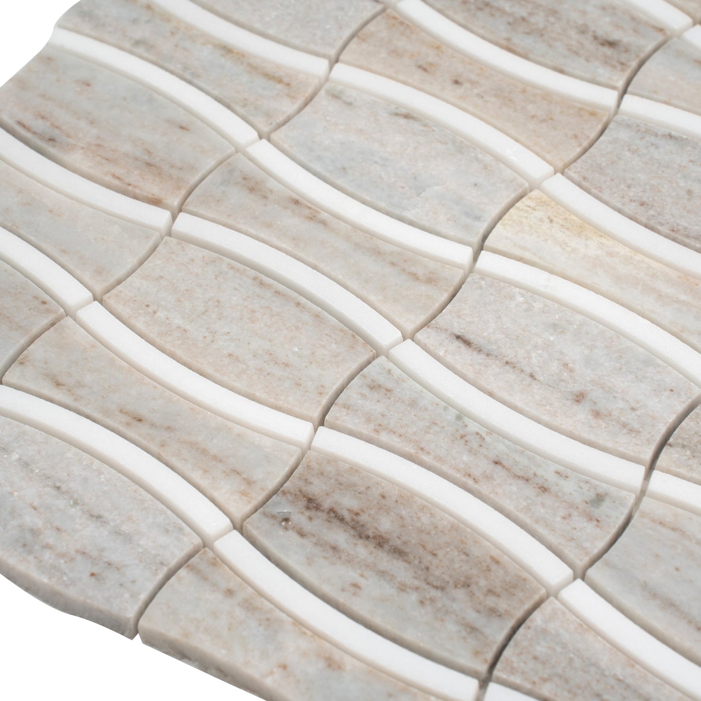 Warm Beige White 12x12 Polished Crystal Sand, Thassoss Mosaic Tile