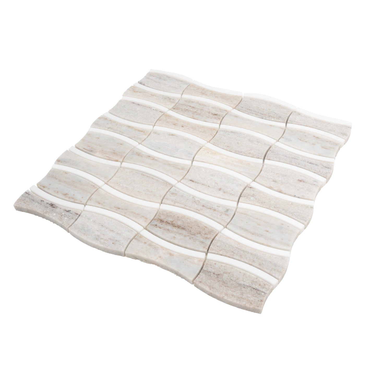 Warm Beige White 12x12 Polished Crystal Sand, Thassoss Mosaic Tile