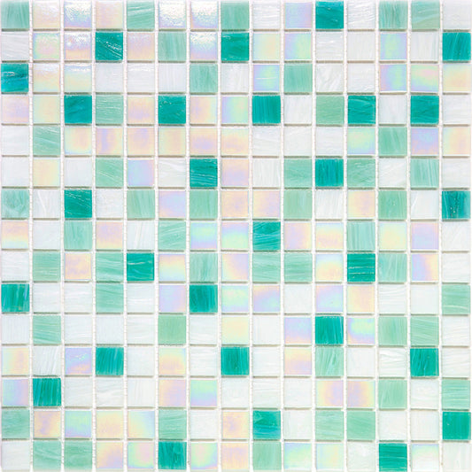 White and Green 12 x 12 Glossy Glass Mosaic Tile