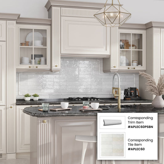 White 1 x 8 Glossy Ceramic Bullnose Trim - Sample