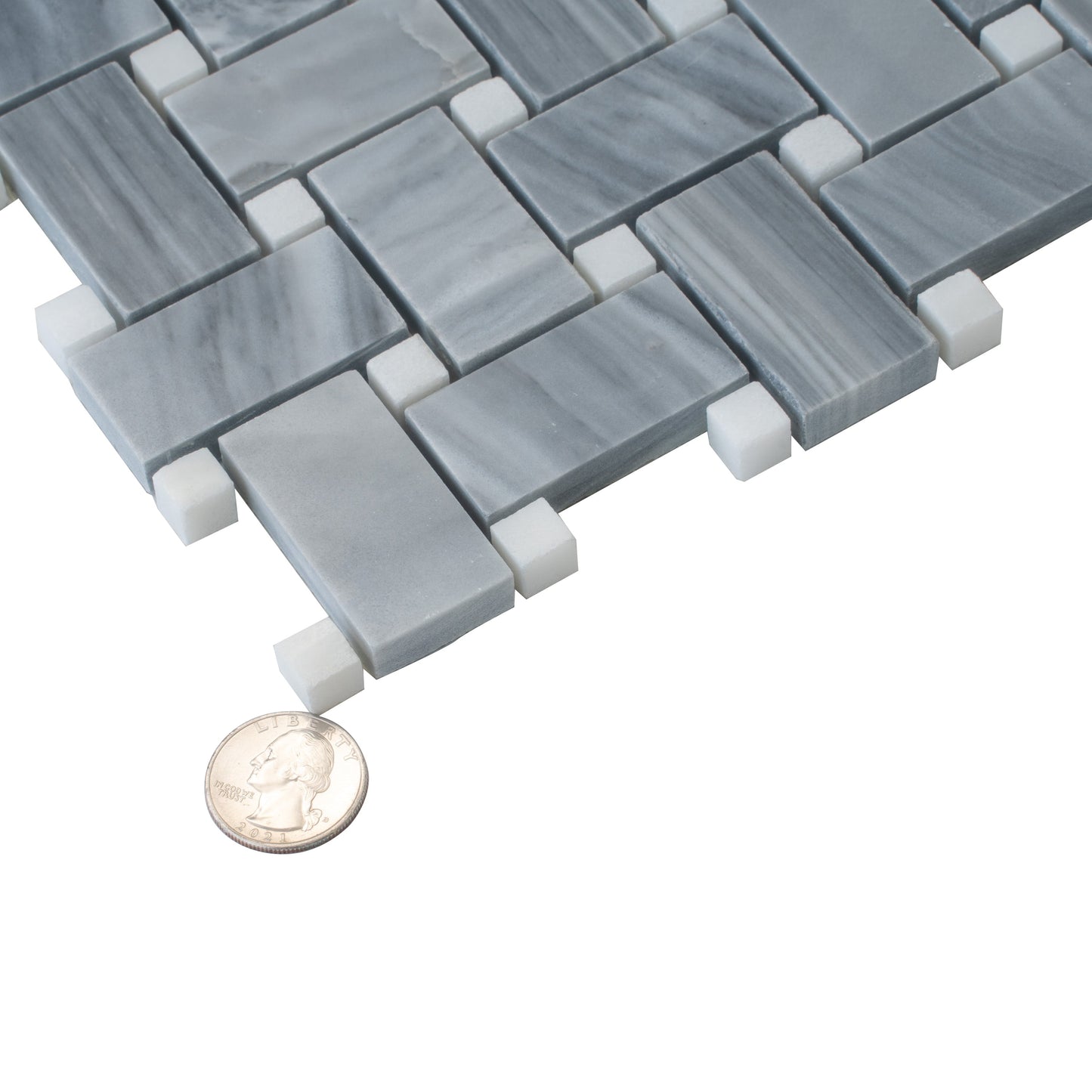 Porpoise Gray 12x12 Polished Bardiglio Nuvolato , Eastern White Marble Mosaic Tile