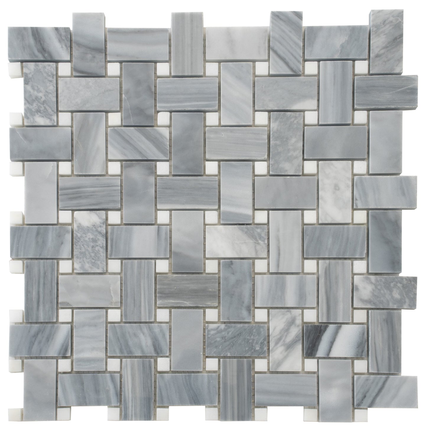 Porpoise Gray 12x12 Polished Bardiglio Nuvolato , Eastern White Marble Mosaic Tile