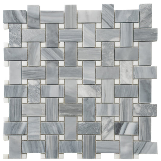 Porpoise Gray 12x12 Polished Bardiglio Nuvolato , Eastern White Mosaic Tile Sample