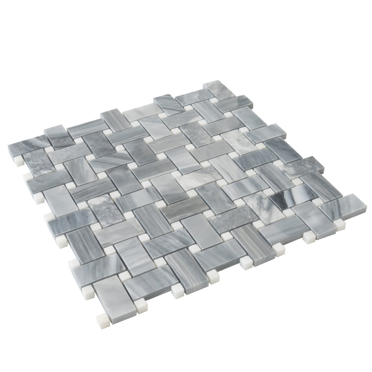 Porpoise Gray 12x12 Polished Bardiglio Nuvolato , Eastern White Marble Mosaic Tile