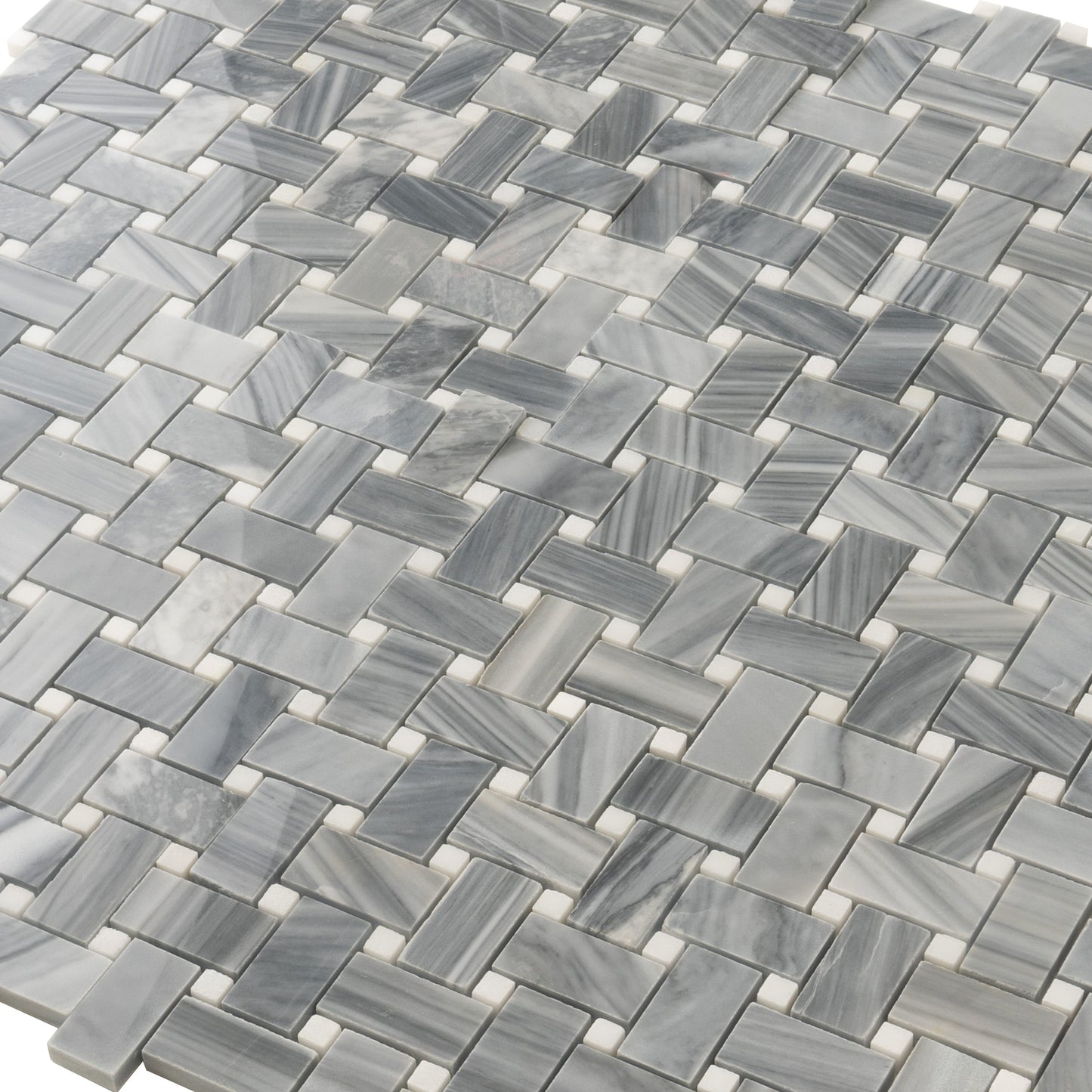 Porpoise Gray 12x12 Polished Bardiglio Nuvolato , Eastern White Mosaic Tile Sample