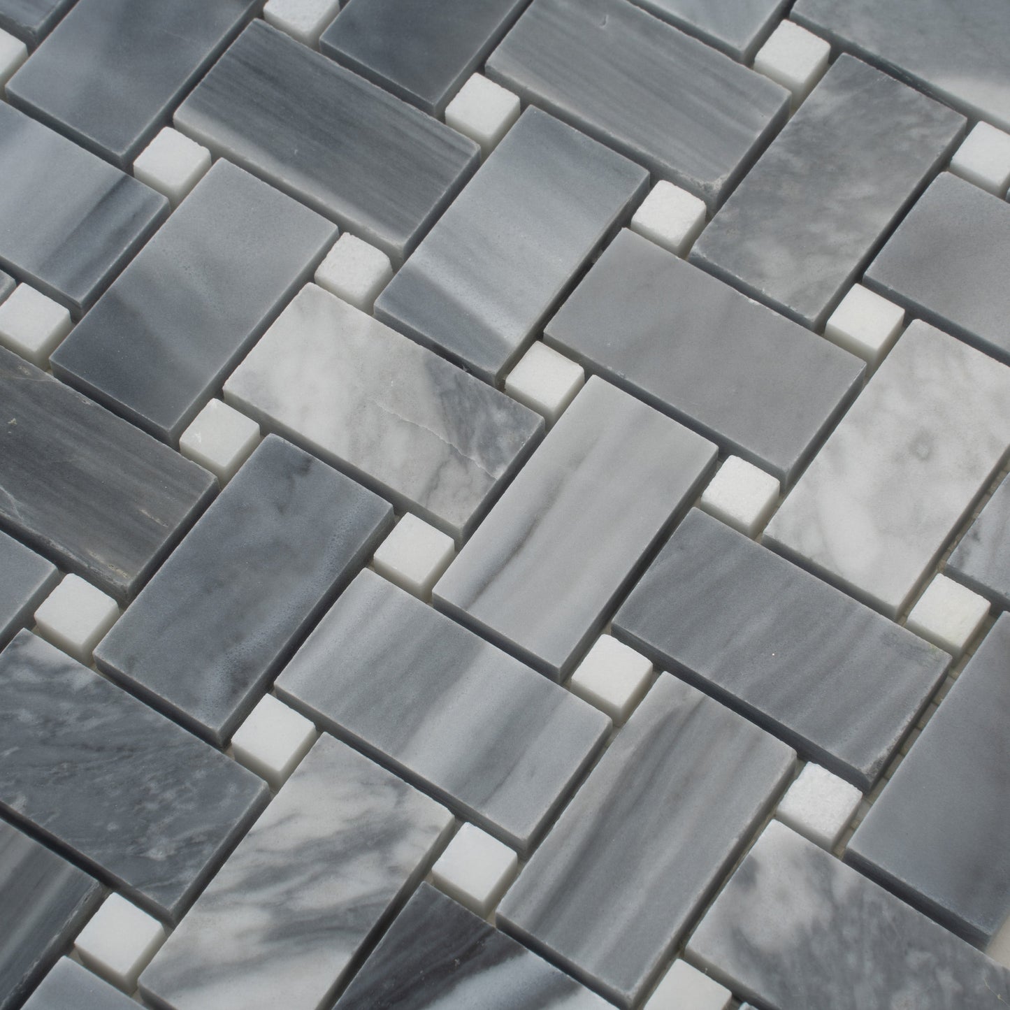 Porpoise Gray 12x12 Polished Bardiglio Nuvolato , Eastern White Mosaic Tile Sample