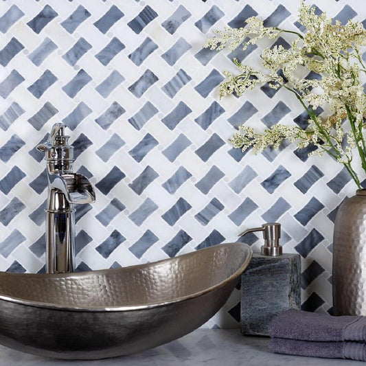 Gray and White 11 x 11 Polished Marble Mosaic Tile - Sample