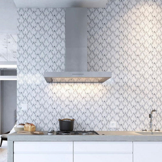 Gray and White 9 x 10 Polished Marble Mosaic Tile - Sample