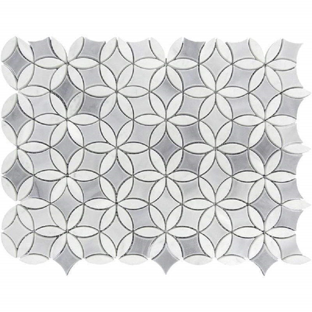 Gray and White 12 x 15 Polished Marble Mosaic Tile