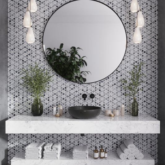 Gray and White 12 x 15 Polished Marble Mosaic Tile - Sample