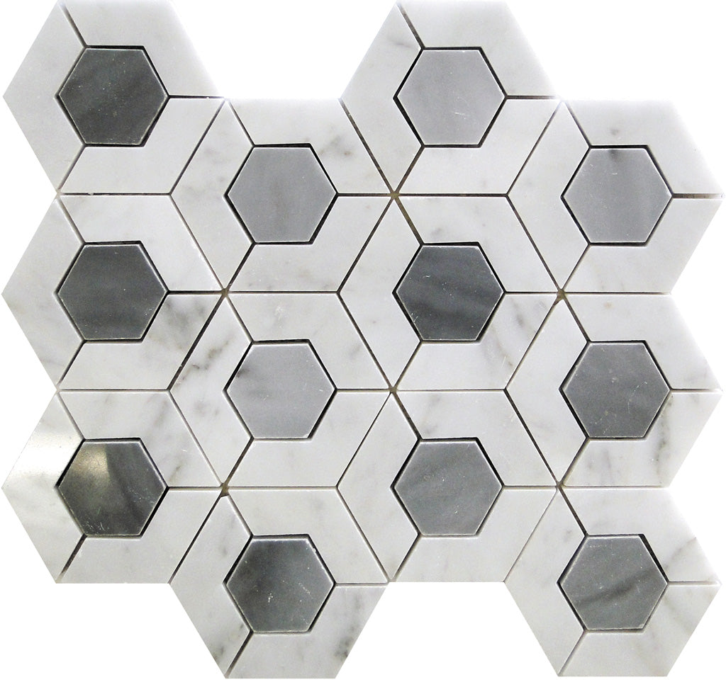 Gray and White 11 x 13 Polished Marble Mosaic Tile