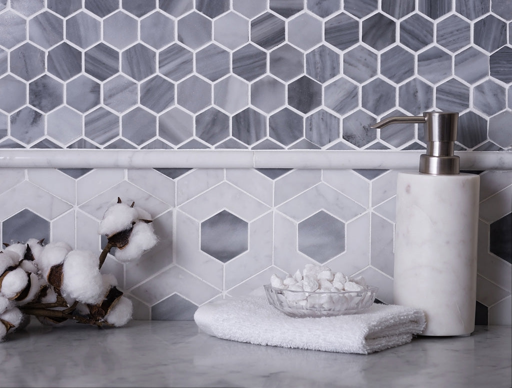 Gray and White 11 x 13 Polished Marble Mosaic Tile