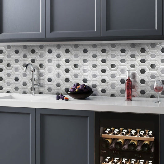 Gray and White 11 x 13 Polished Marble Mosaic Tile - Sample