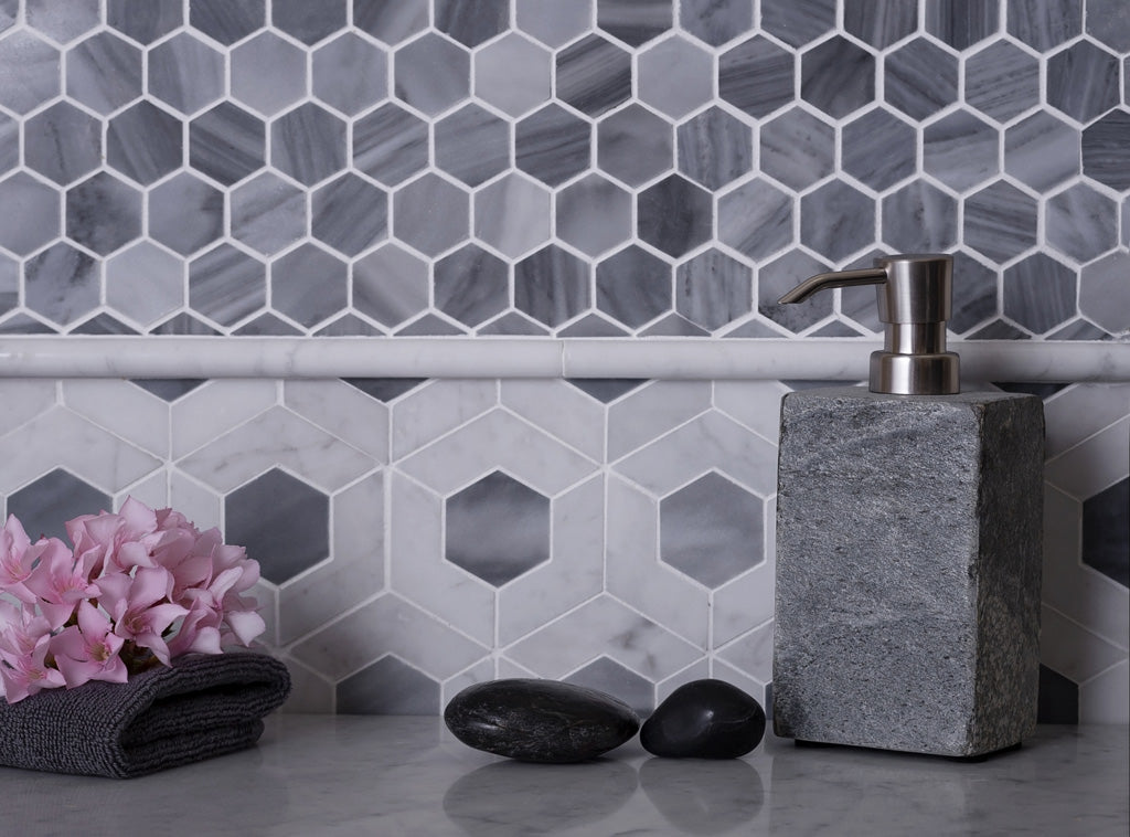 Gray and White 11 x 13 Polished Marble Mosaic Tile