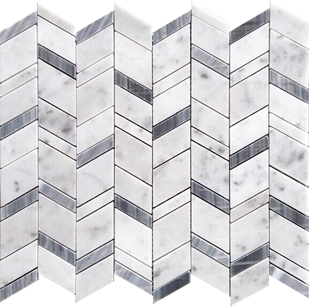 White and Gray 11 x 13 Polished Marble Mosaic Tile