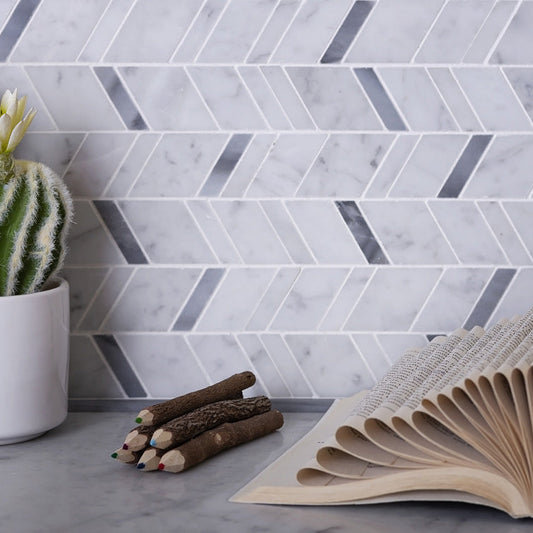 White and Gray 11 x 13 Polished Marble Mosaic Tile - Sample