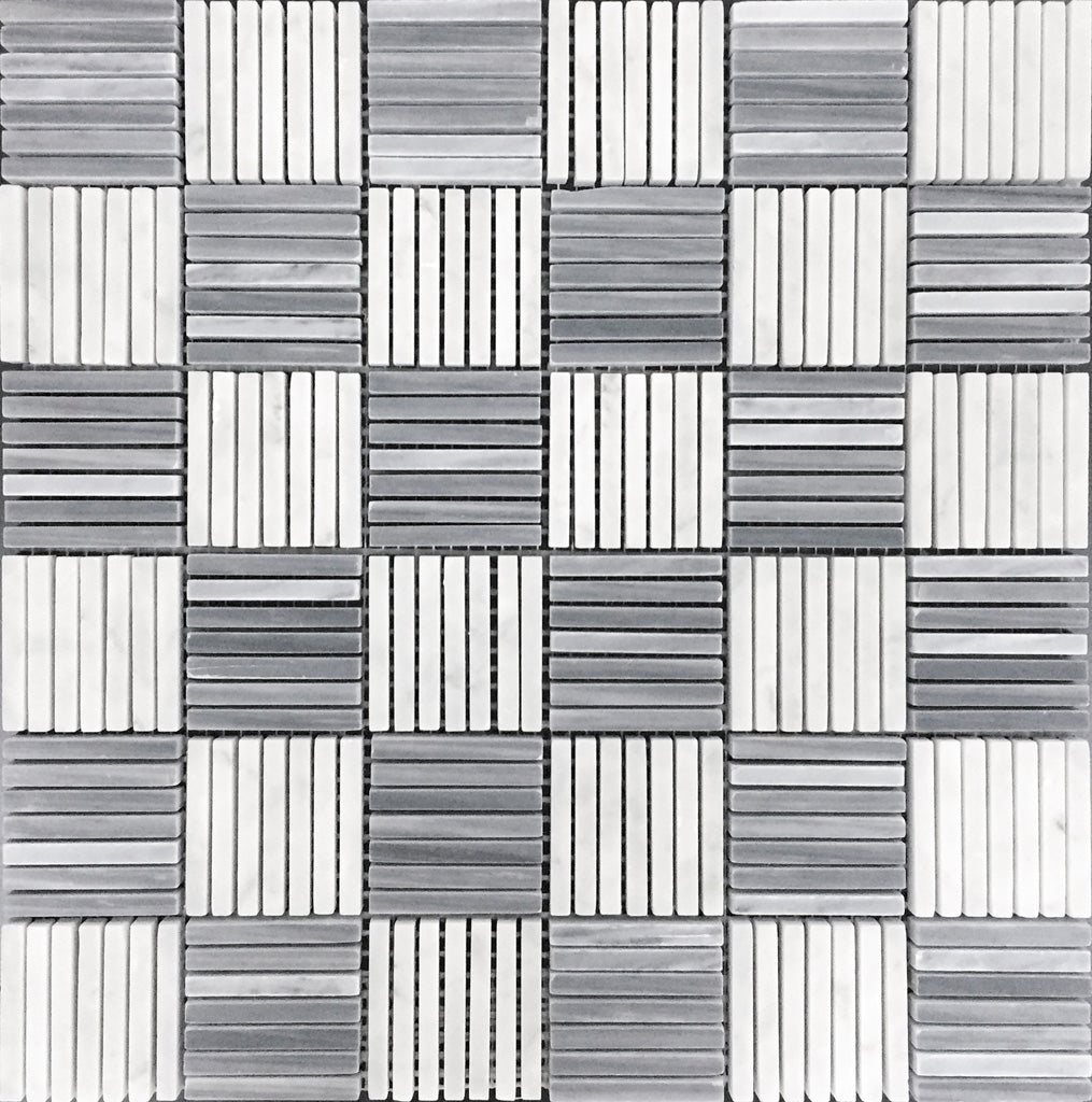 White and Gray 12 x 12 Polished Marble Mosaic Tile