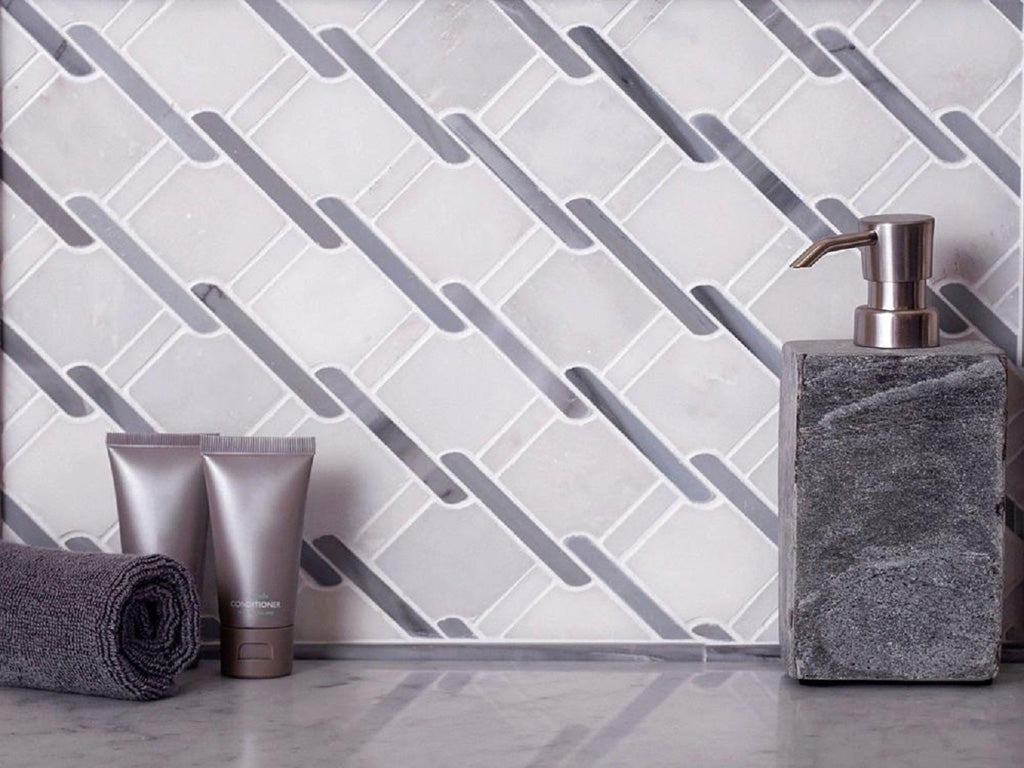 White and Gray 11 x 12 Polished Marble Mosaic Tile