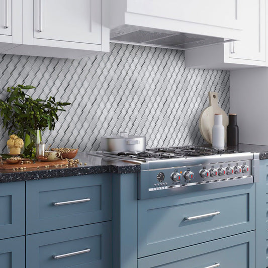 White and Gray 11 x 12 Polished Marble Mosaic Tile - Sample